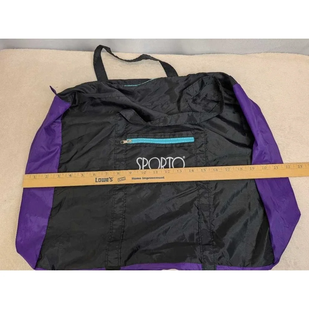 Sporto Nylon Black‎ Purple Duffel Travel Bag Foldable Carry On Zipper Pocket